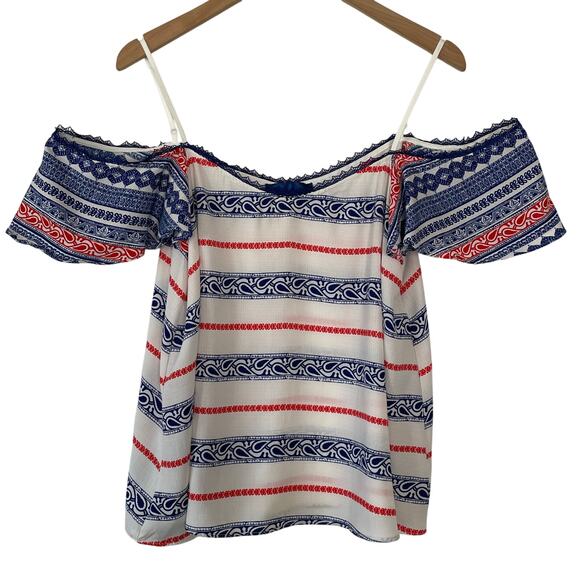 Off the Shoulder Boho Cami Top American Country Western White Ruffled Size Large - Picture 3 of 7